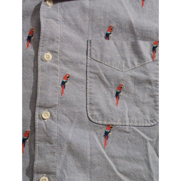 Tommy Bahama Chambray AOP Parrot Button Up Shirt Mens Size Lg Blue Short Sleeve - Picture 3 of 5